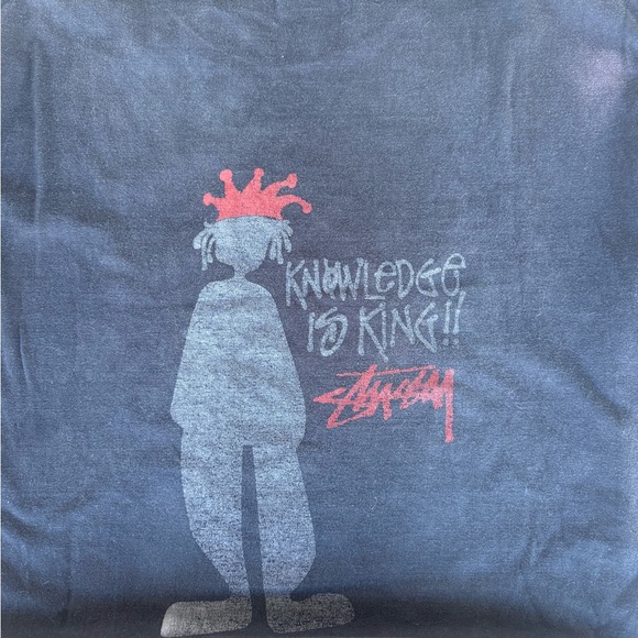 VINTAGE 90’s Stussy KNOWLEDGE IS KING Shadow Man Black Crew Neck Made in USA - Picture 6 of 7